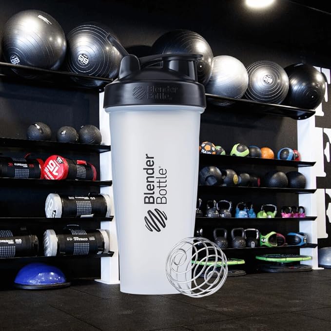 BlenderBottle Classic Shaker Bottle Perfect for Protein Shakes and Pre Workout, 28-Ounce, Clear/Black