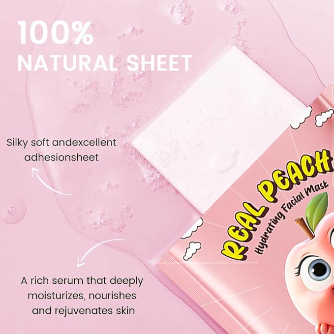 8 Pack Peach Fruit Face Mask,Pink Face Masks Spa Day kit Supplies for Teens Girls Women,Sheet Facial Mask Skincare for Kids Gifts Set,Hydrate Nourish Soothe for All Skin Types,Spa Party Favors