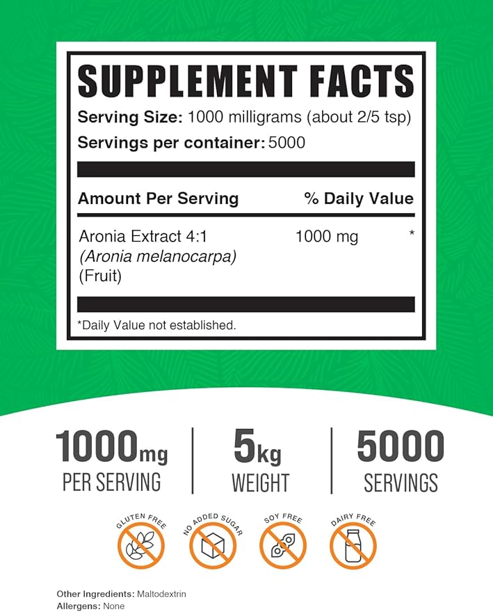 BulkSupplements.com Aronia Extract Powder - Aronia Berry Extract, Chokeberry Supplement, Sourced from Aronia Berry - Gluten Free, 1000mg per Serving, 5kg (11 lbs) (Pack of 5)