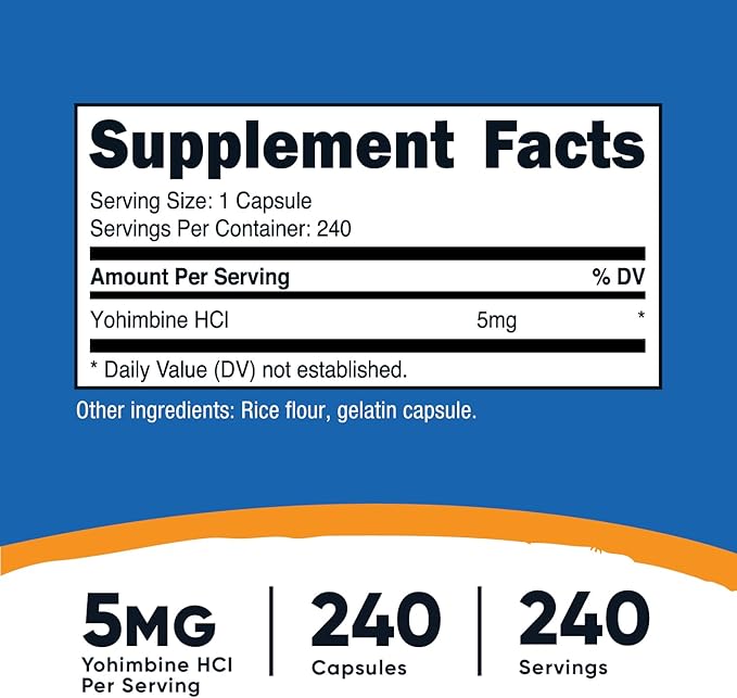 Nutricost Yohimbine HCl 5mg, 240 Capsules Extra Strength - Gluten Free, Non-GMO