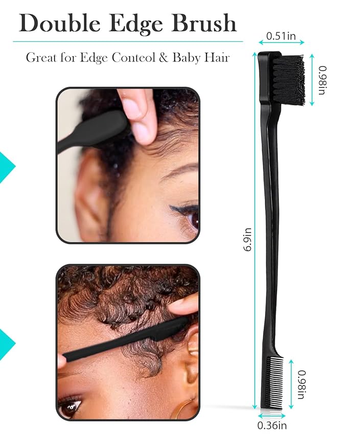Hair Styling Brush Set - Slick Back Comb, Edge Control Brush, Rat Tail Comb for Smooth Styling, Frizz Taming, and Parting (3 Pieces)
