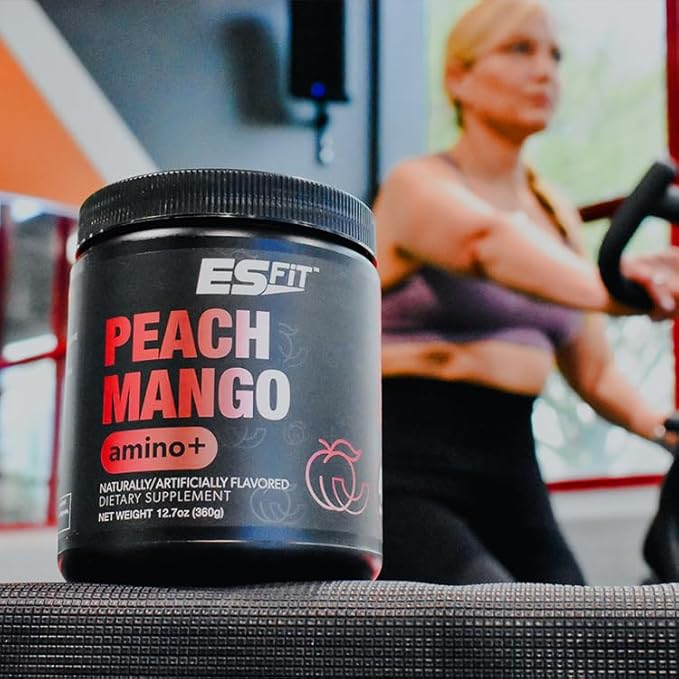 Amino+ Powder - Pre and Post Workout with Caffeine + Green Tea Extract - BCAA, Amino Acids, Zero Sugar, Low Calorie, Superior Taste, 40 Servings (Peach Mango)
