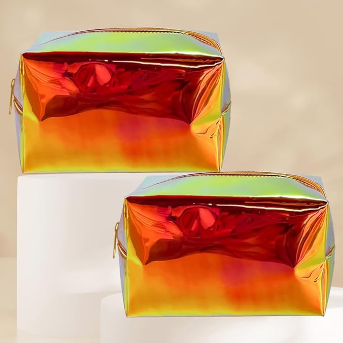 ONEART Holographic Iridescent Cosmetic Bag,Travel Toiletry Pouch,Colorful Beauty Case with Zipper for Women,Clear Makeup Bag for Travel Women Girls