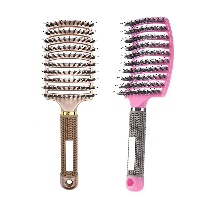 Magical Brush Detangler, Detangling Brush, For Wet Or Dry Styling Massage Ultra Detangling HairBrush For Men, Women And Kids (New Gold+Pink)