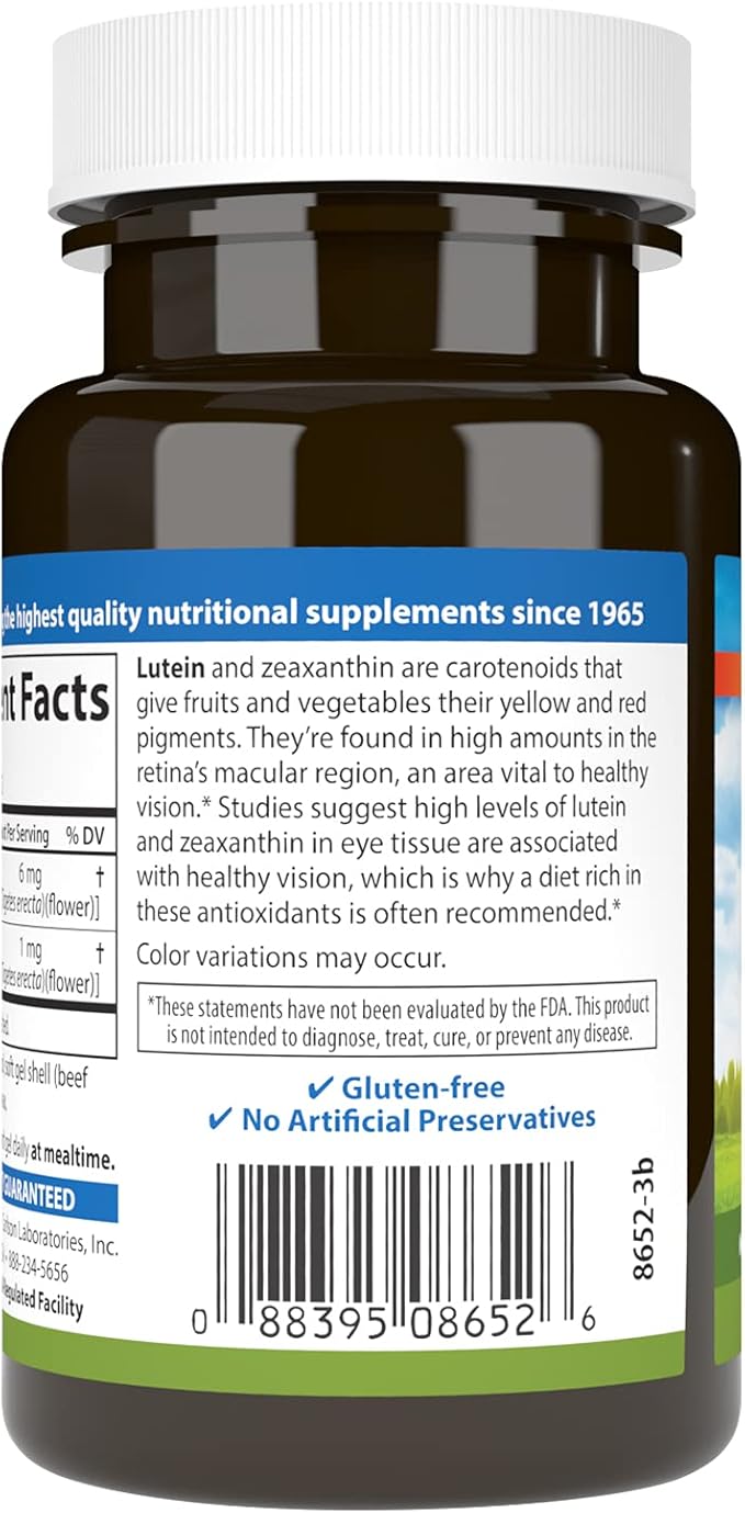Carlson - Lutein, 6 mg, Healthy Vision & Eye Function, Antioxidant, Lutein Supplements for Eyes, Eye Vitamins with Lutein & Zeaxanthin, 180 Softgels