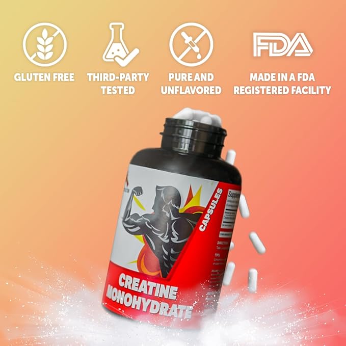 Creatine Monohydrate Capsules 50 Servings, 3,000 mg per Serving, Easy to Swallow, 750 mg of Creatine Monohydrate Per Capsule, High Absorption Rate
