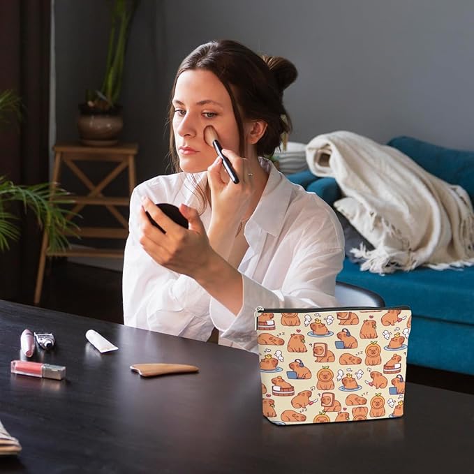 Cute Capybara Makeup Bag, Capybara Gifts for Women, Capybara Lovers Cosmetic Bag Travel Organizer Bags Makeup Pouch, Capybara Stuff Animal Lovers Gifts for Girls Sisters Christmas birthday Gifts