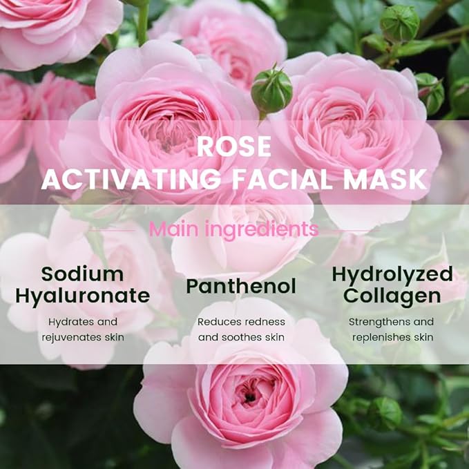8 Pack Rose Face Mask,Pink Face Masks Spa Day kit Supplies for Teens Girls Women,Sheet Facial Mask Skincare for Kids Gifts Set,Hydrate Nourish Soothe for All Skin Types,Spa Party Favors