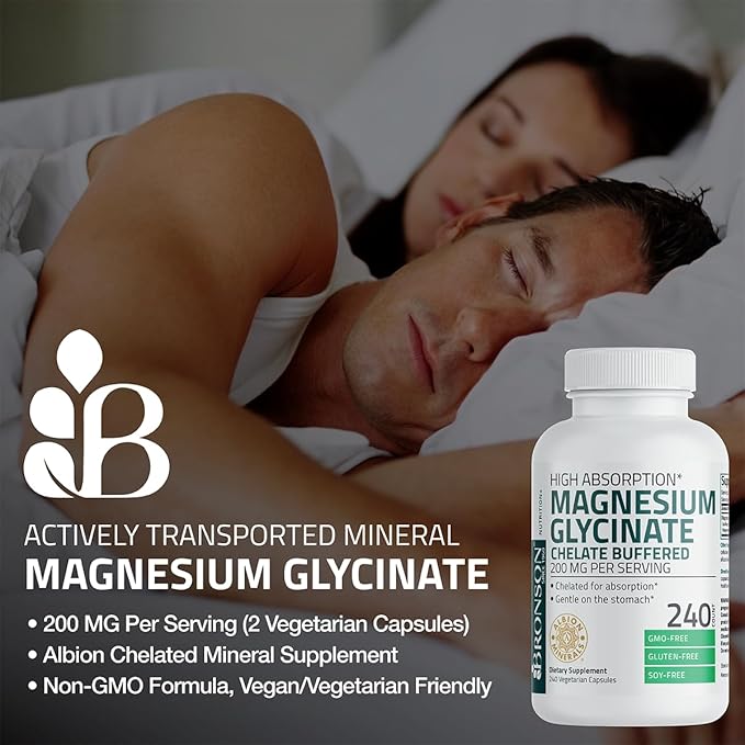 Bronson Magnesium Glycinate 200 MG per Serving Chelated for High Absorption, Gentle On Stomach, Non-GMO, 360 Vegetarian Capsules