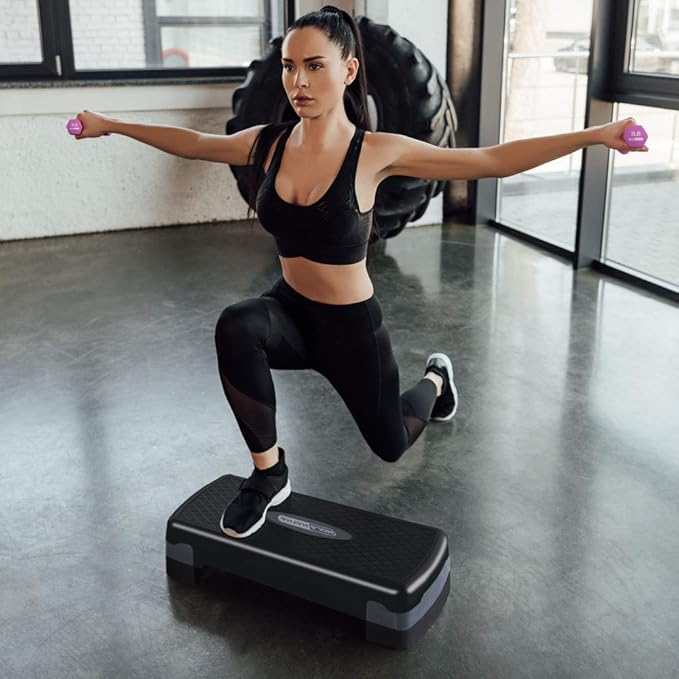 HolaHatha Compact Portable Aerobic Step Platform Exercise Fitness Equipment, Cardio Stepper with Adjustable Height for Home Gym