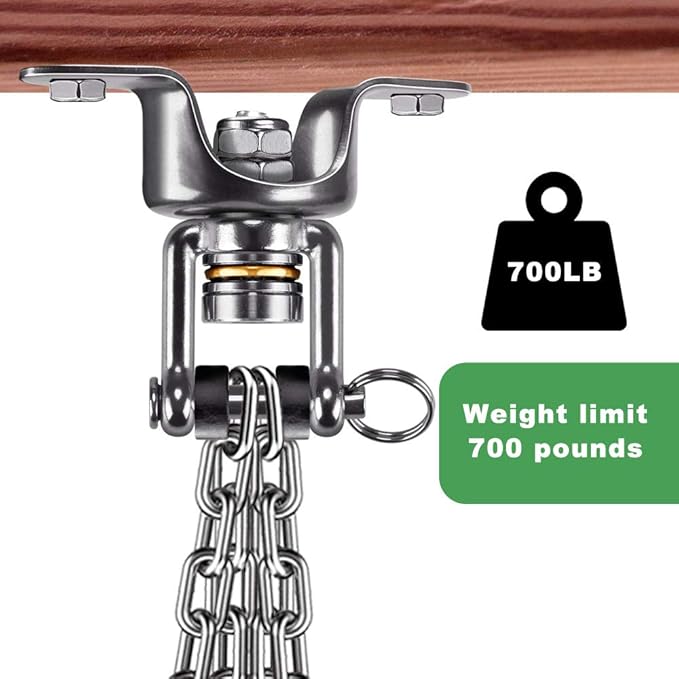 SELEWARE Heavy Duty Punching Bag Hanger with Bearing, Stainless Steel 360° Rotation Wood Beam Holder with Chains for Hanging Indoor Outdoor Boxing Punching Bag
