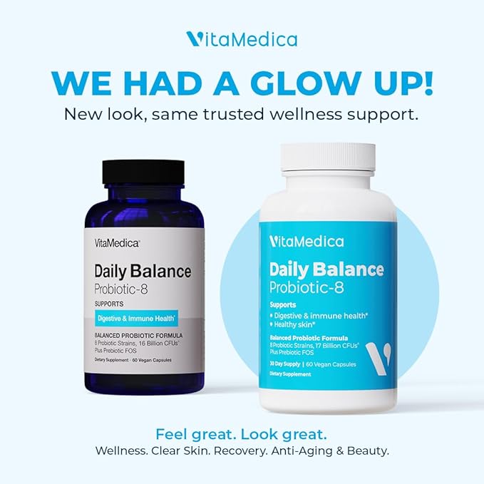 VitaMedica | Daily Balance Probiotic-8 | Probiotic Supplement | 16 Billion CFUs | Gut Health | Digestive, Skin, & Immune Support | Constipation, Diarrhea, Gas & Bloating Relief | Vegan | 60 Count