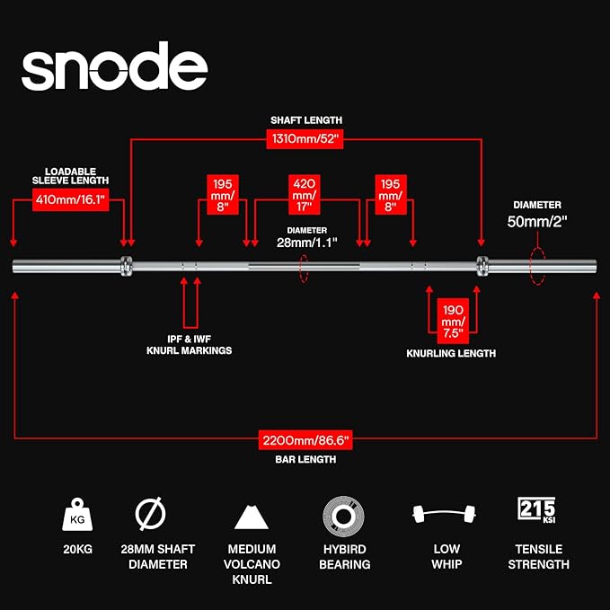 SNODE Barbell Olympic Bar 6.6ft /7ft