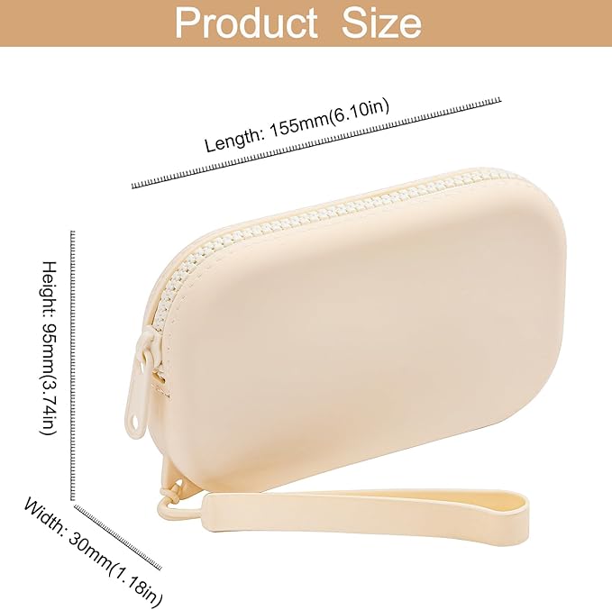 Portable Silicone Makeup Bag for Women, Small Travel Waterproof Toiletry Cosmetic Bag, Zipper Closure Organizer Makeup Case with Handle (Milky White)