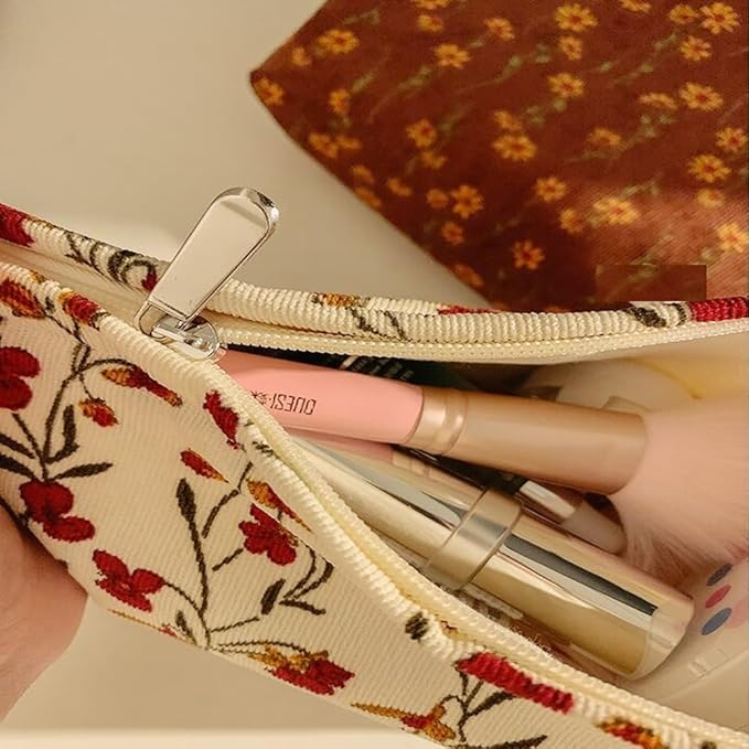 SxoSyo Cosmetic Bags for Women Makeup Bag Large Capacity Purse Travel Toiletry Zipper Storage Pouch Make up Brushes Organizer for Gifts (flowers and plants, Beige)