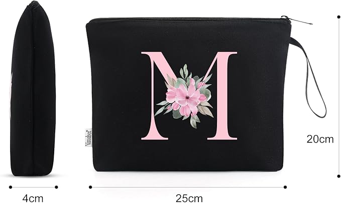 Vavabox A-Z Personalized Makeup Bag, Birthday Gifts for Women Mom, Gifts for Best Friend, Bride Bridesmaid Cosmetic bag (M, Black)
