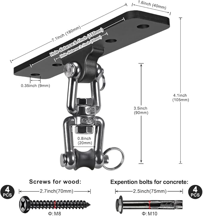 Kipika Heavy Bag Hanger - Heavy Duty Punching Bag Mount Steel Hanger Bracket, Ceiling Wall Mount Wood Beam Hook Holder for Boxing, Kickboxing, and Home Gym Fitness Equipment