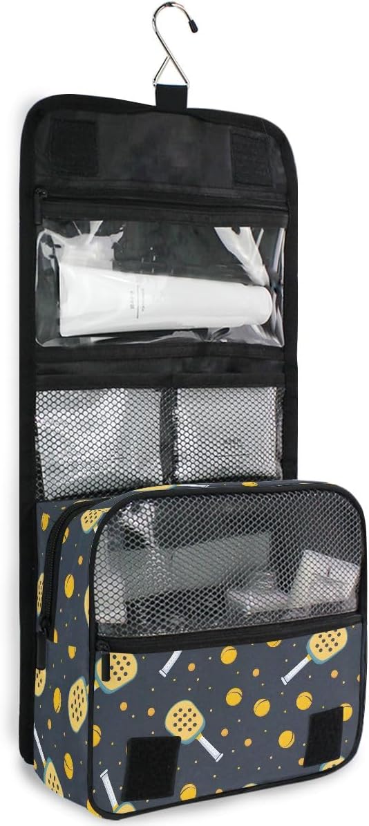 senya Hanging Travel Toiletry Bag Kit Boys Makeup Case Cosmetics Organizer for Men Women (Pickleball Game Seamless)