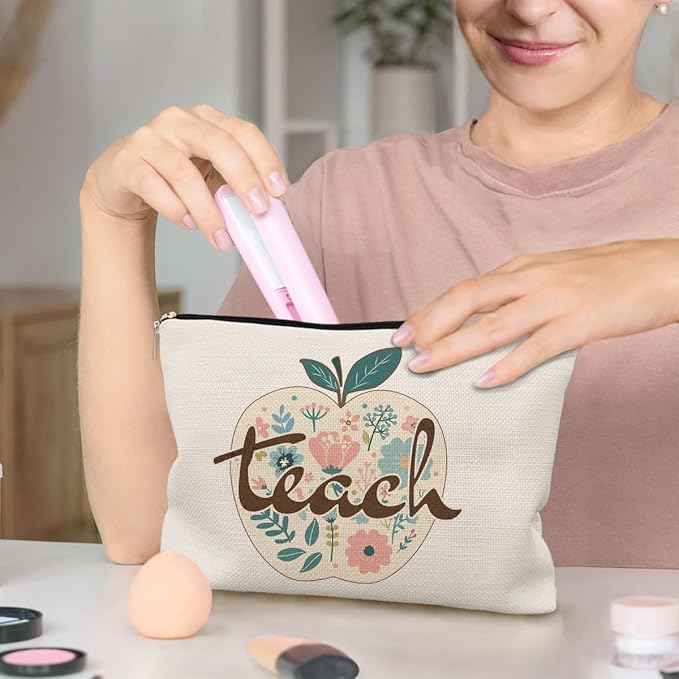 Teacher Makeup Bag - Cosmetic Bag for Women, Best Teacher Gifts for Christmas & Appreciation, Zipper Pouch