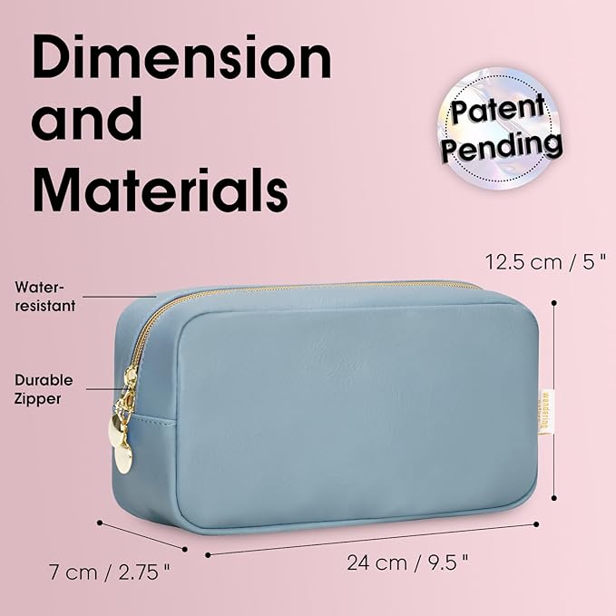 Wandering Nature Makeup Bag for Purse Cosmetic Bags for Women Make Up Organizer Travel Pouch Pencil Case with Slip-in Pockets Vegan Leather,Patent Pending