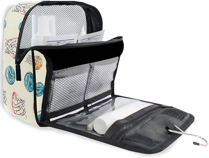 senya Hanging Travel Toiletry Bag Kit Boys Makeup Case Cosmetics Organizer for Men Women (Basketball Balls And Hoop)