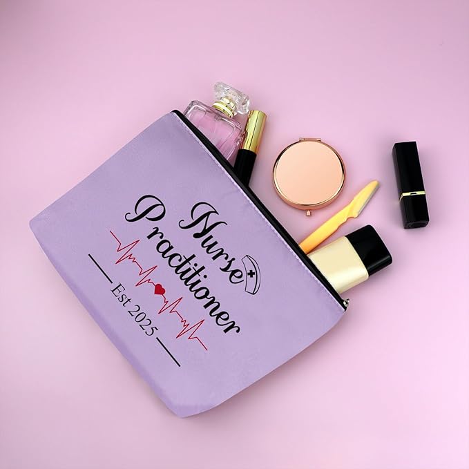 Mxrymvu New Nurse Practitioner Gifts Cosmetic Bag New Nurse Graduation Gifts NP Makeup Bag NP Est 2025 Graduation Christmas Birthday Present Travel Pouch Purple