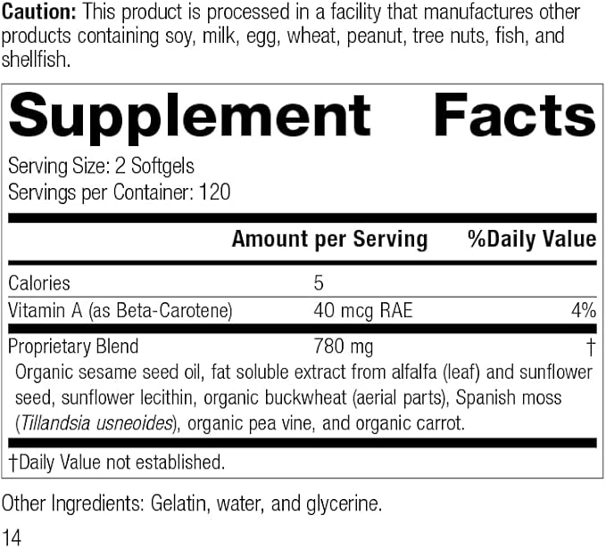 Standard Process Chlorophyll Complex - Immune Support, Antioxidant Activity, Skin Health and Hair Health Support with Vitamin A, Sunflower Lecithin, Buckwheat, Spanish Moss, and More - 240 Softgels