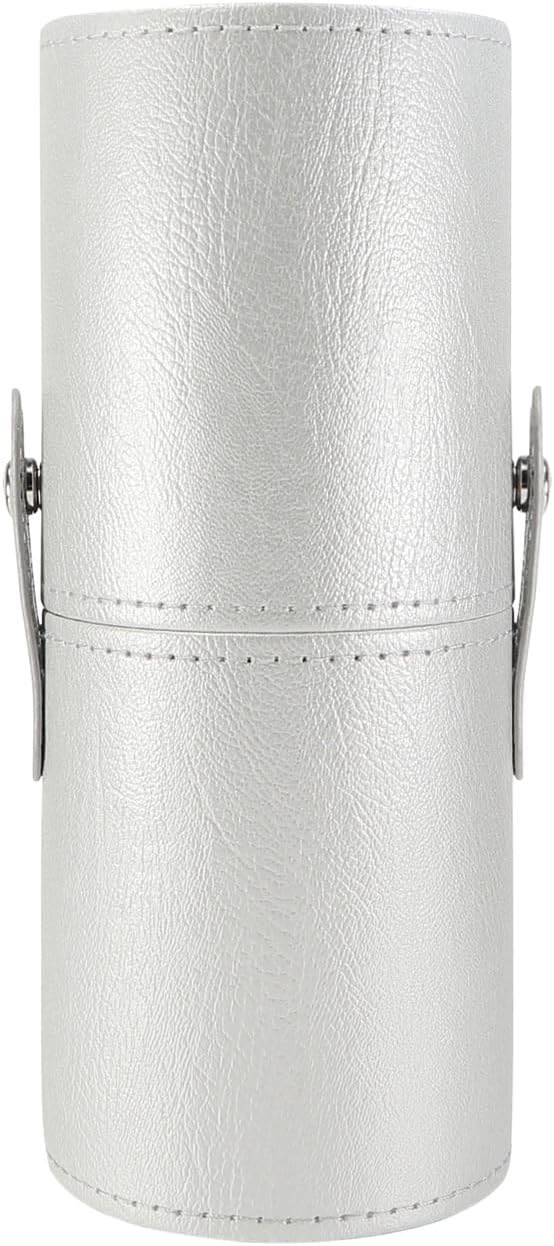 Portable Makeup Brush Case,Pu Leather Makeup Brush Holder with Button,Travel Cup Storage Dustproof Makeup Cosmetic Bags for Women (Silver)
