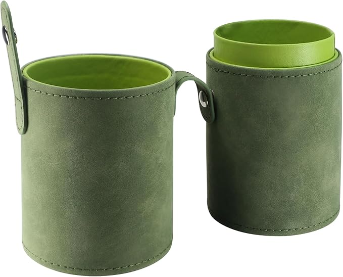 Portable Makeup Brush Case,Pu Leather Makeup Brush Holder with Button,Travel Cup Storage Dustproof Makeup Cosmetic Bags for Women (Grass green)
