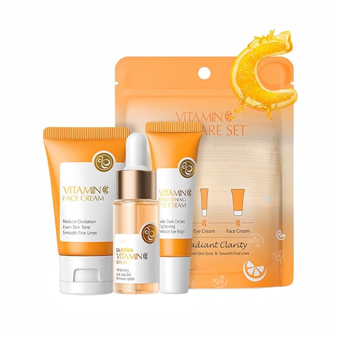 Skincare Set Gifts for Teenagers Girls, Vitamin C Skin Care Set Travel Size Skin Care Set Hydrating Skin Reduce Wrinkles Includes Face Serum,Eye Cream,Face Cream Smoothing Fine Lines(3PCS)