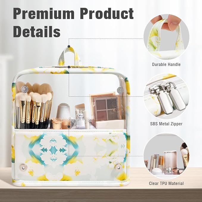ROWNYEON Clear Makeup Case Toiletry Bag Multipurpose Travel Makeup Train Case Portable Cosmetic Organizer Transparent Storage Bag