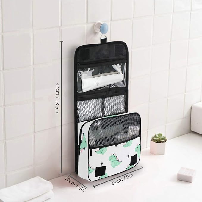 senya Hanging Travel Toiletry Bag Kit Boys Makeup Case Cosmetics Organizer for Men Women (Green Dinosaur)