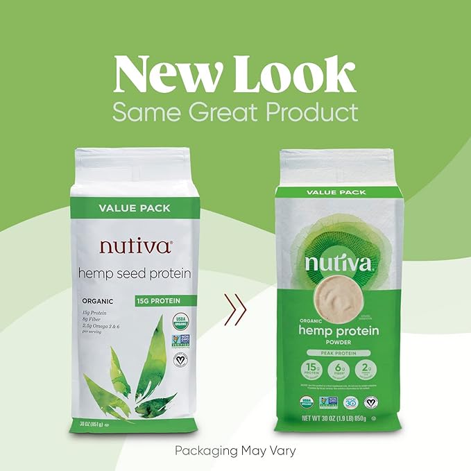 Nutiva Organic Cold-Pressed Raw Hemp Seed Protein Powder, Peak Protein, 30 Oz, USDA Organic, Non-GMO, Whole 30 Approved, Vegan, Gluten-Free & Keto, Plant Protein with Essential Amino Acids