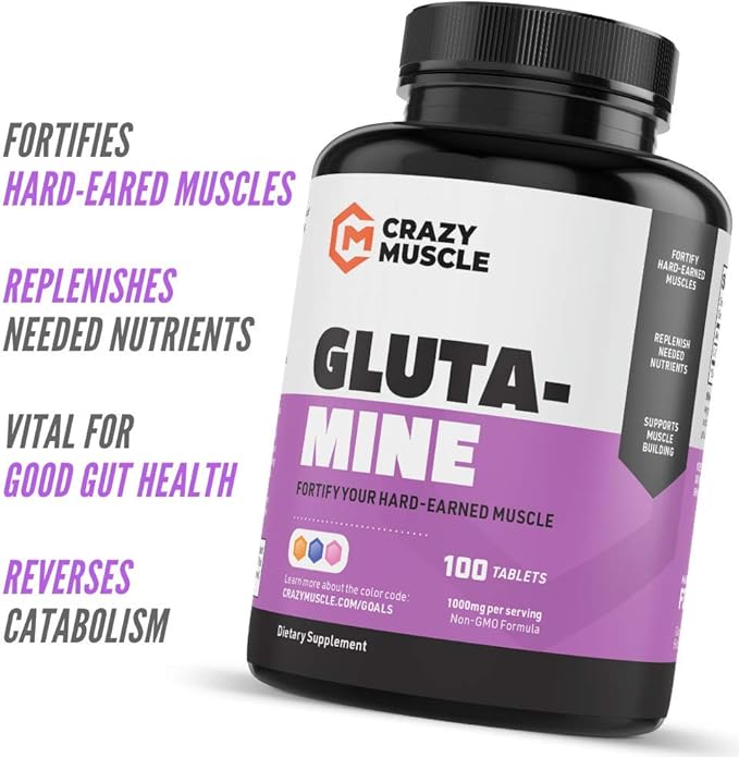 Crazy Muscle Keto Friendly L Glutamine Capsules 1000mg, Post Workout Supplement to Increase Recovery, Decrease Delayed Onset Muscle Soreness, Reinforce Strength Gains & Heal Leaky Gut (100 Pills)