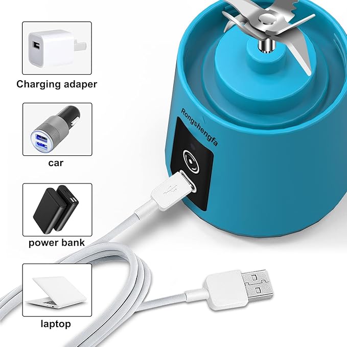 Portable Blender, Mini Personal Blender Bottles for shakes and smoothies,Cordless with USB-C Rechargeable To Go Mixer Electric Blender juicer Cup for Fruit Juice Protein mixes (Blue)