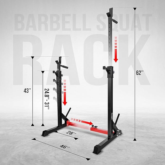 Yes4All Squat Rack for Home Gym, Adjustable Barbell Stand Rack, Multi-Function Weight Lifting, Dip Bar Station, Bench Press Rack Stand, Weight Plate Storage - Capacity Up to 600LBS
