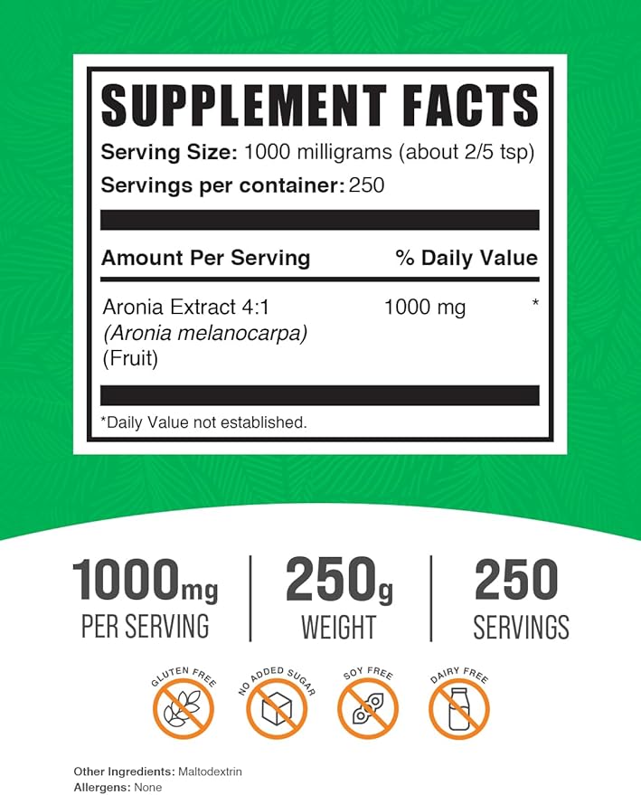 BulkSupplements.com Aronia Extract Powder - Aronia Berry Extract, Chokeberry Supplement, Sourced from Aronia Berry - Gluten Free, 1000mg per Serving, 250g (8.8 oz) (Pack of 1)
