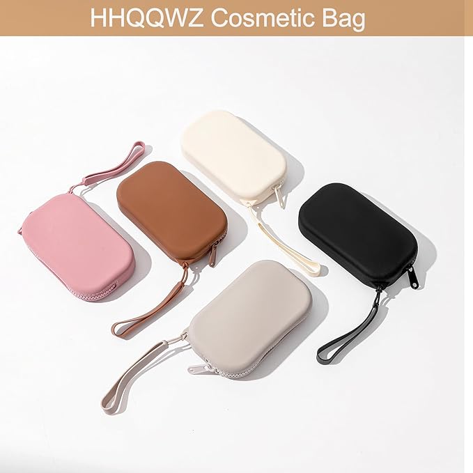Portable Silicone Makeup Bag for Women, Small Travel Waterproof Toiletry Cosmetic Bag, Zipper Closure Organizer Makeup Case with Handle (Milky White)