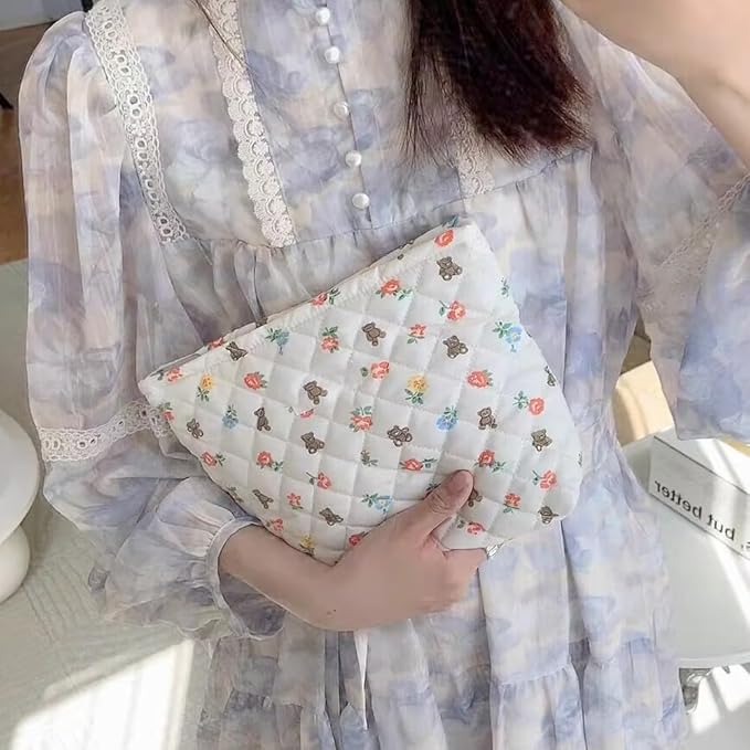 Cosmetic Bags for Women Makeup Bag Large Capacity Purse Travel Toiletry Zipper Storage Pouch Make up Brushes Organizer for Gifts (White, mini Bear)