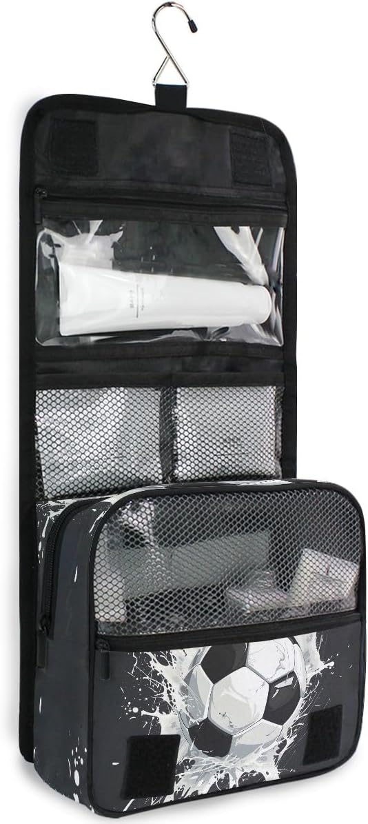 senya Hanging Travel Toiletry Bag Kit Boys Makeup Case Cosmetics Organizer for Men Women (Soccer Ball)