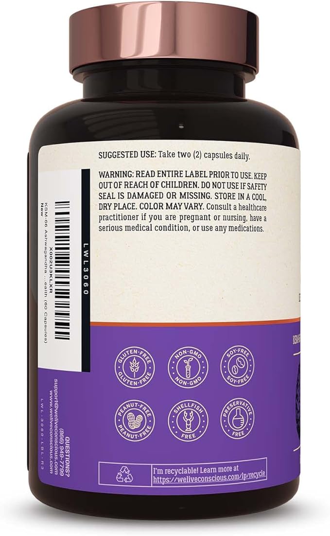 Live Conscious KSM-66 Ashwagandha Supplement w/L Theanine & AlphaWave - ZenWell Everyday Stress Relief, Mood Support, Cognitive, Brain Health - Ashwagandha for Men & Women - 60 Capsules (2-Pack)