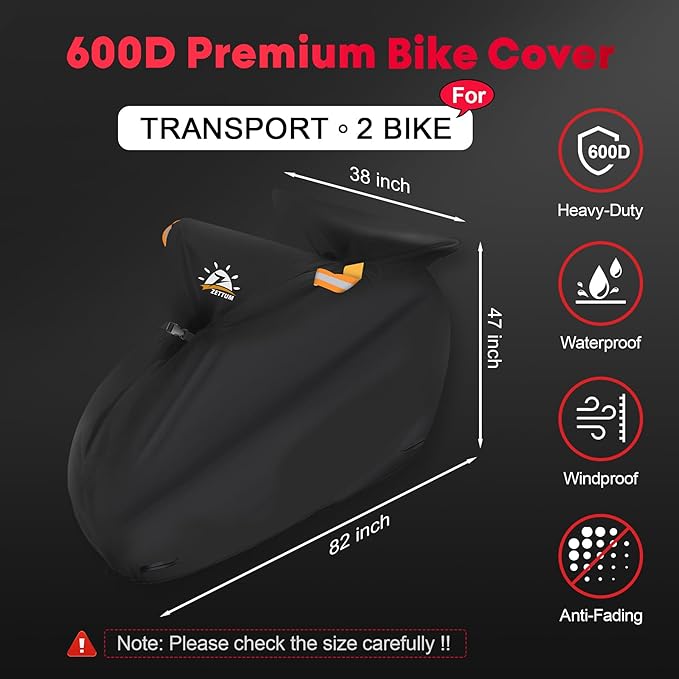 Bike Cover for Transport 2 Bikes - Outdoor Bike Covers for 2 Bikes on Rear Bike Rack Transport Heavy Duty & Waterproof, 600D Bicycle Rack Covers for 2 Bikes on Car Hitch Travel Storage