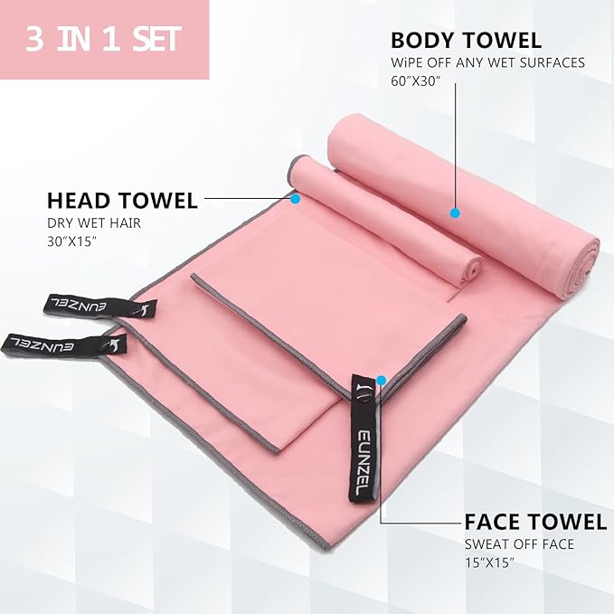 Eunzel Quick Dry Camping Towel 3 Size 1 Pack,Fast
