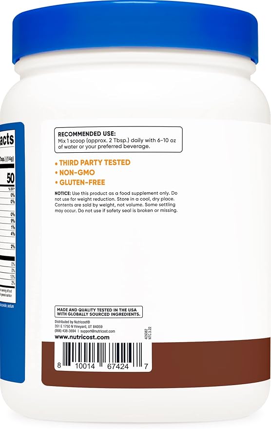 Nutricost Soy Protein Powder, 1 LB Chocolate, 10 Grams of Protein Per Serving, Vegetarian, Non-GMO & Gluten Free
