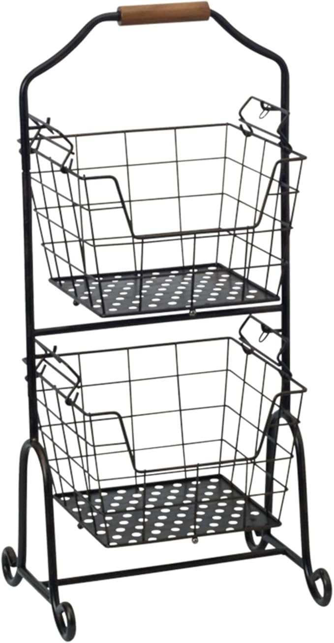 Gourmet Basics by Mikasa Ferme 4-Tier Metal Floor Standing Fruit/Home Storage Market Basket, Antique Black