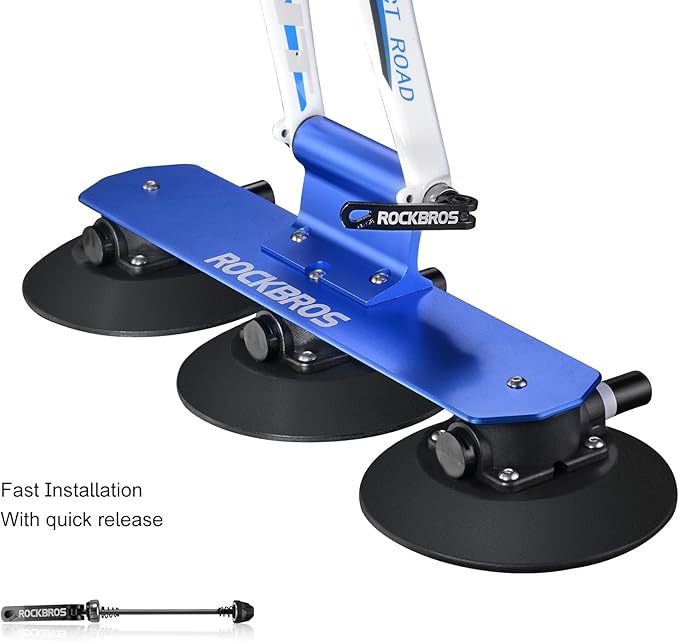 ROCKBROS Suction Cup Bike Rack for Car Roof Top Sucker Bike Rack Quick Release Aluminium Alloy Bike Carrier with Sucker for 1 Blue