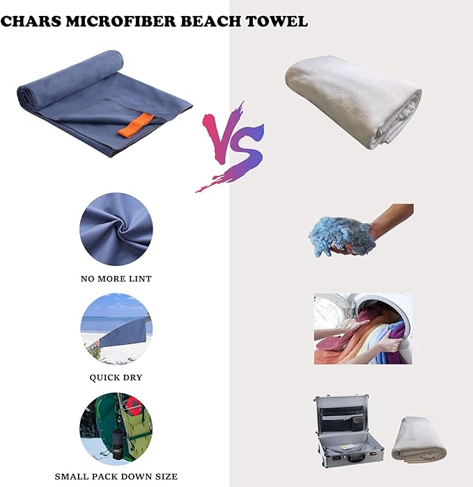 CHARS Camping Towels Microfiber Sand Free Beach Towel (30" x 63") with