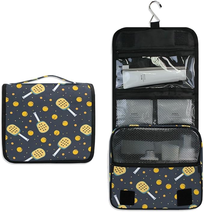 senya Hanging Travel Toiletry Bag Kit Boys Makeup Case Cosmetics Organizer for Men Women (Pickleball Game Seamless)