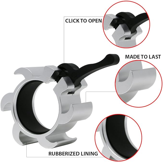 Synergee Silver Aluminium Barbell Collars – Locking 2"