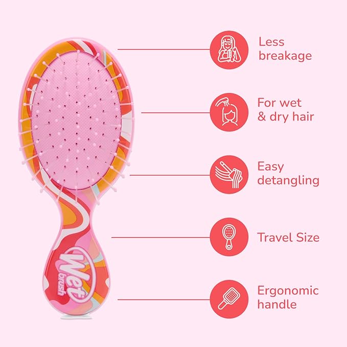 Wet Brush Mini Detangler Hair Brush, Ice Cream (Sun Days), Detangling Travel Hairbrush, Ultra-Soft IntelliFlex Bristles Glide Through Tangles with Ease, Pain-Free, All Hair Types